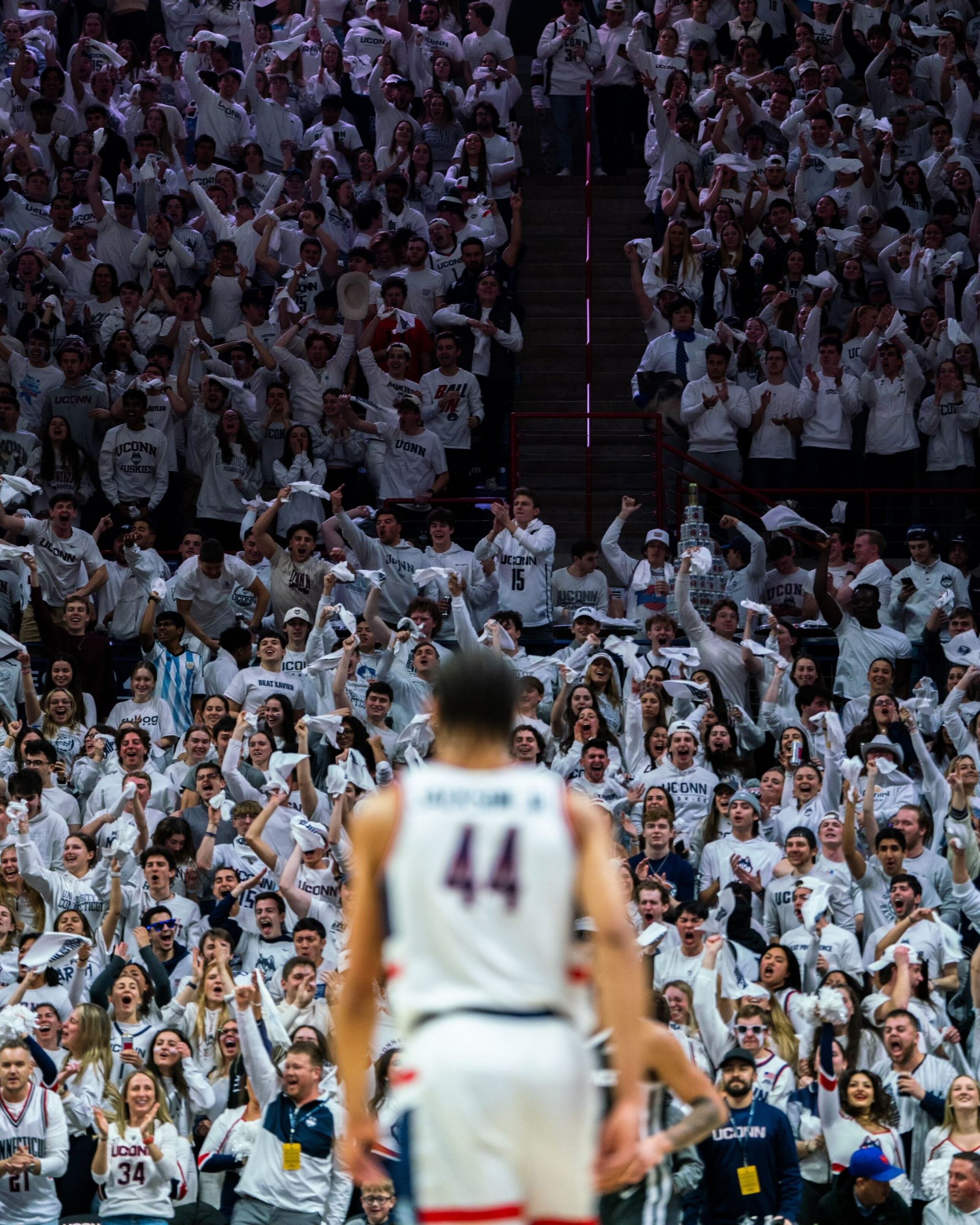 Andre Jackson faces a rowdy student section in Gampel Pavilion